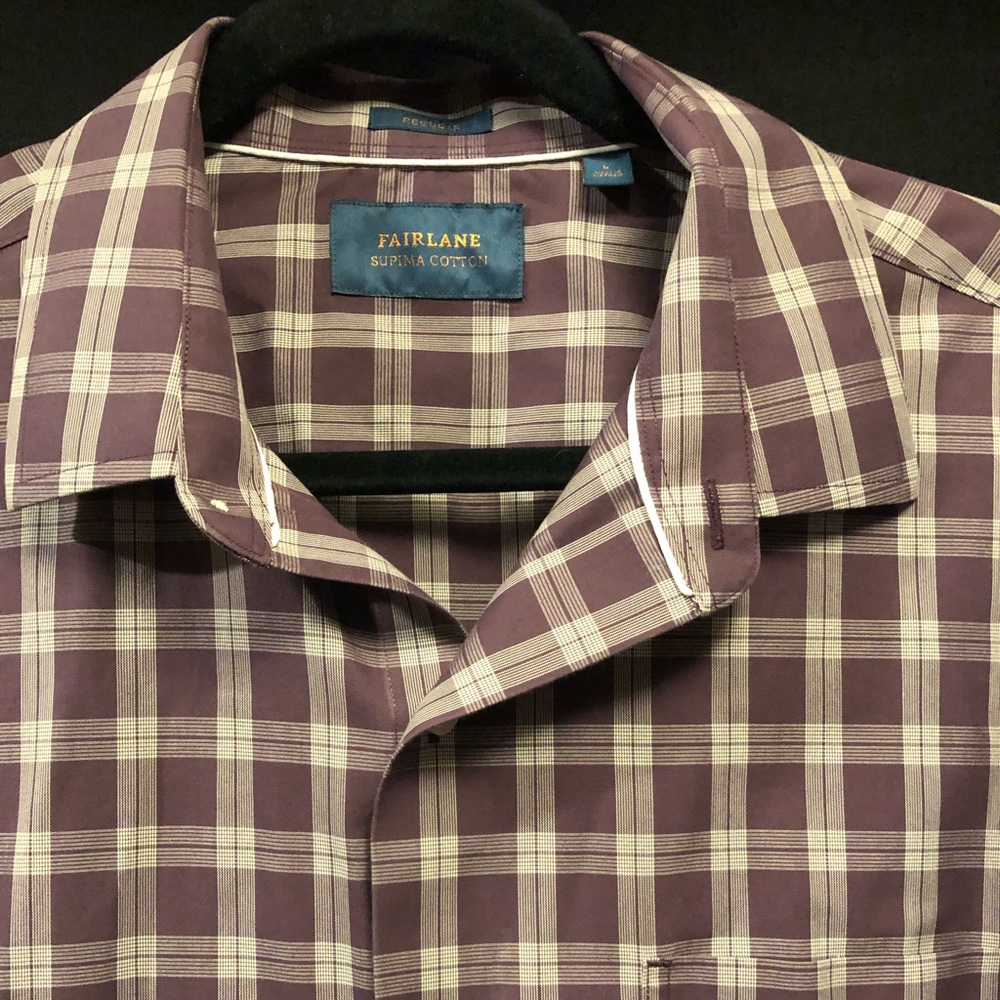 Fairlane Men’s Suprima Cotton Plum Plaid button down shirt, L